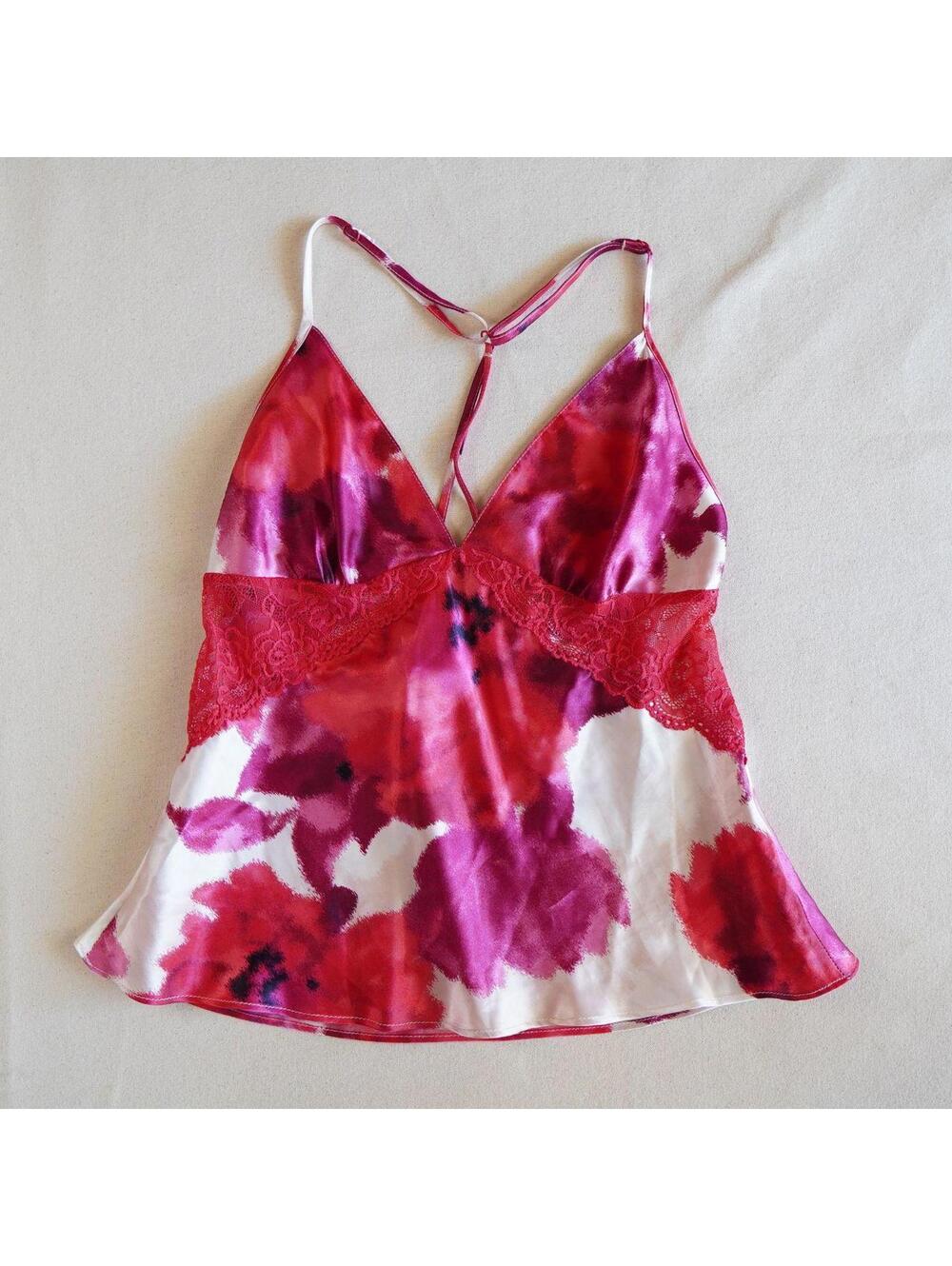 Y2K Euro Cami Going Out Top Satin and Lace Pink Floral Fairy